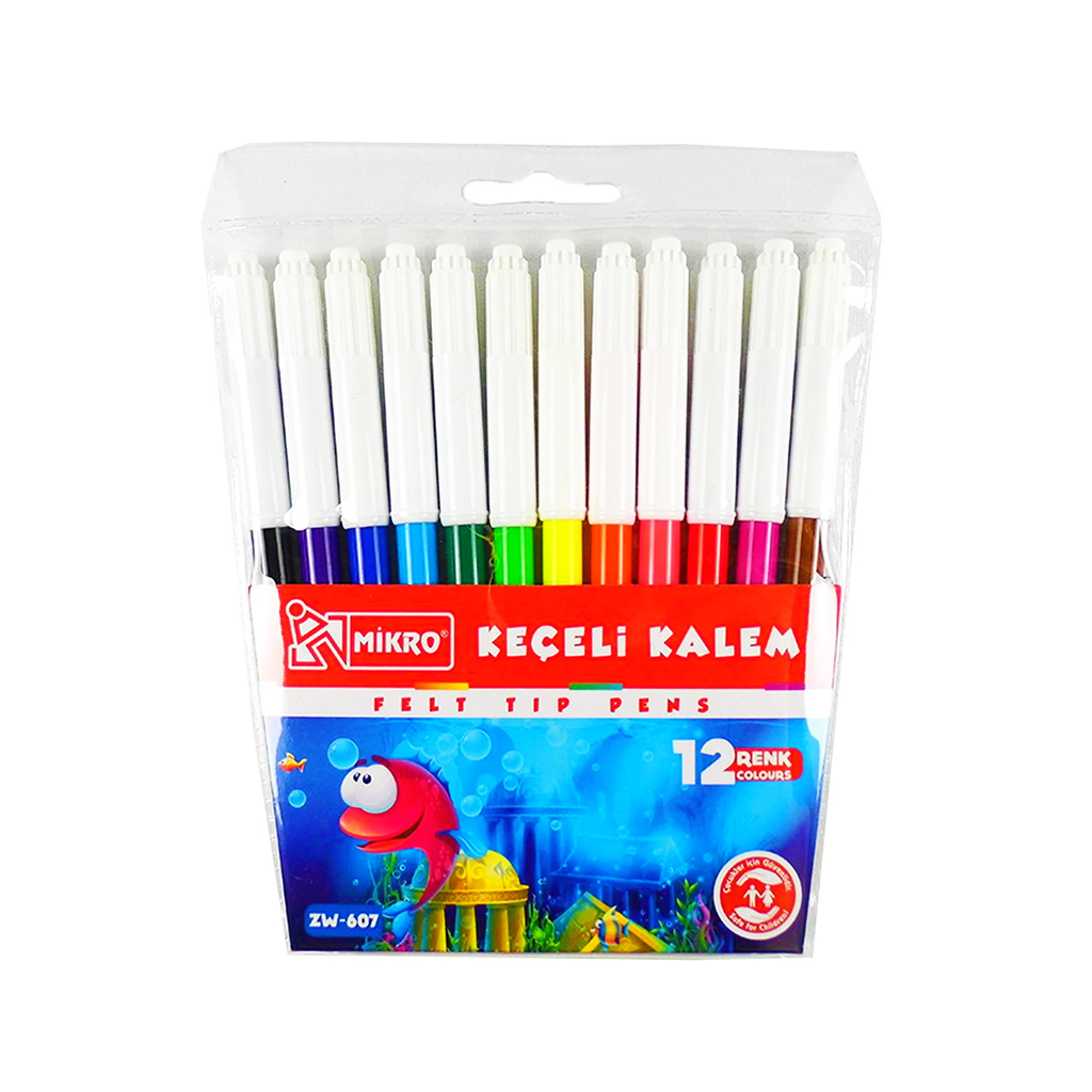 Mikro Felt Tip Coloring Pens - Pack of 12