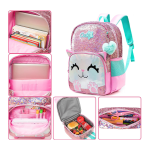 Cute Cat Decorated with Sequin & Hologram And Soft Leather Backpack with Lunch Bag and Pencil Case - 17 Inch - Image 6