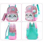 Cute Cat Decorated with Sequin & Hologram And Soft Leather Backpack with Lunch Bag and Pencil Case - 17 Inch - Image 5