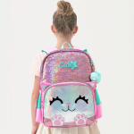 Cute Cat Decorated with Sequin & Hologram And Soft Leather Backpack with Lunch Bag and Pencil Case - 17 Inch - Image 2