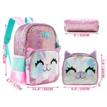 Cute Cat Decorated with Sequin & Hologram And Soft Leather Backpack with Lunch Bag and Pencil Case - 17 Inch - Image 4