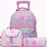Pause Diamond & Floating Hearts Trolley Backpack with Pencil Case & Lunch Bag - 18 Inch