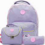 Pause Flowers & Shiny Lavender Backpack with Pencil Case & Lunch Bag - 18 Inch