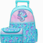 Smiggle Seahorse Unicorn Trolley Backpack with Light Up Wheels & Lunch Bag - 16.5 Inch